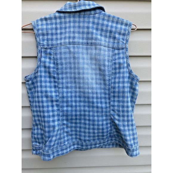 Baccini Denim Vest Womens Large Blue Checkered Button Front - Picture 4 of 8